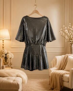 Free People Manuka Sequin Mini Dress NWT Medium Flutter Sleeve Party Dress Glam